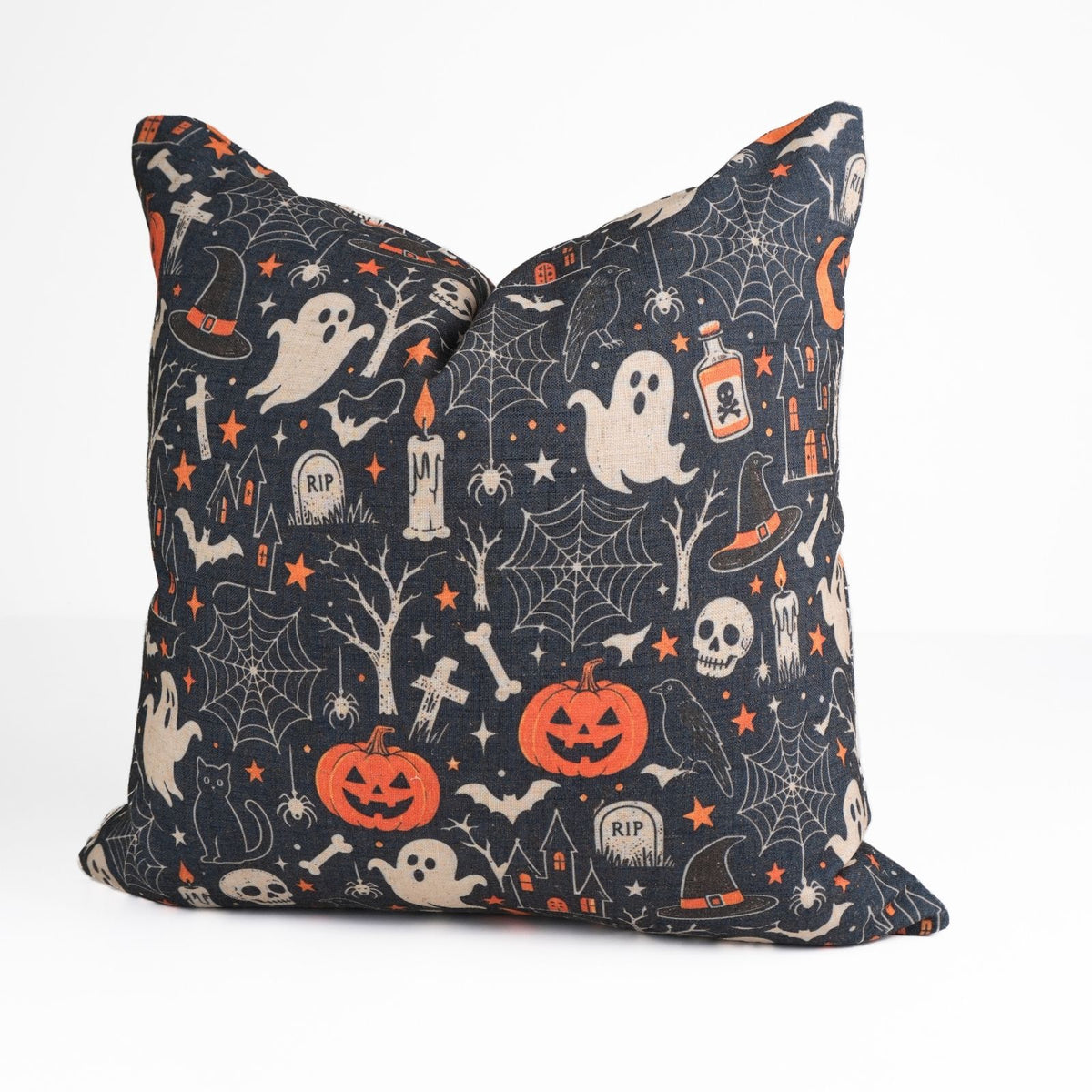 Halloween Ghosts Pumpkins Linen Cushion Cover Skeleton Decor