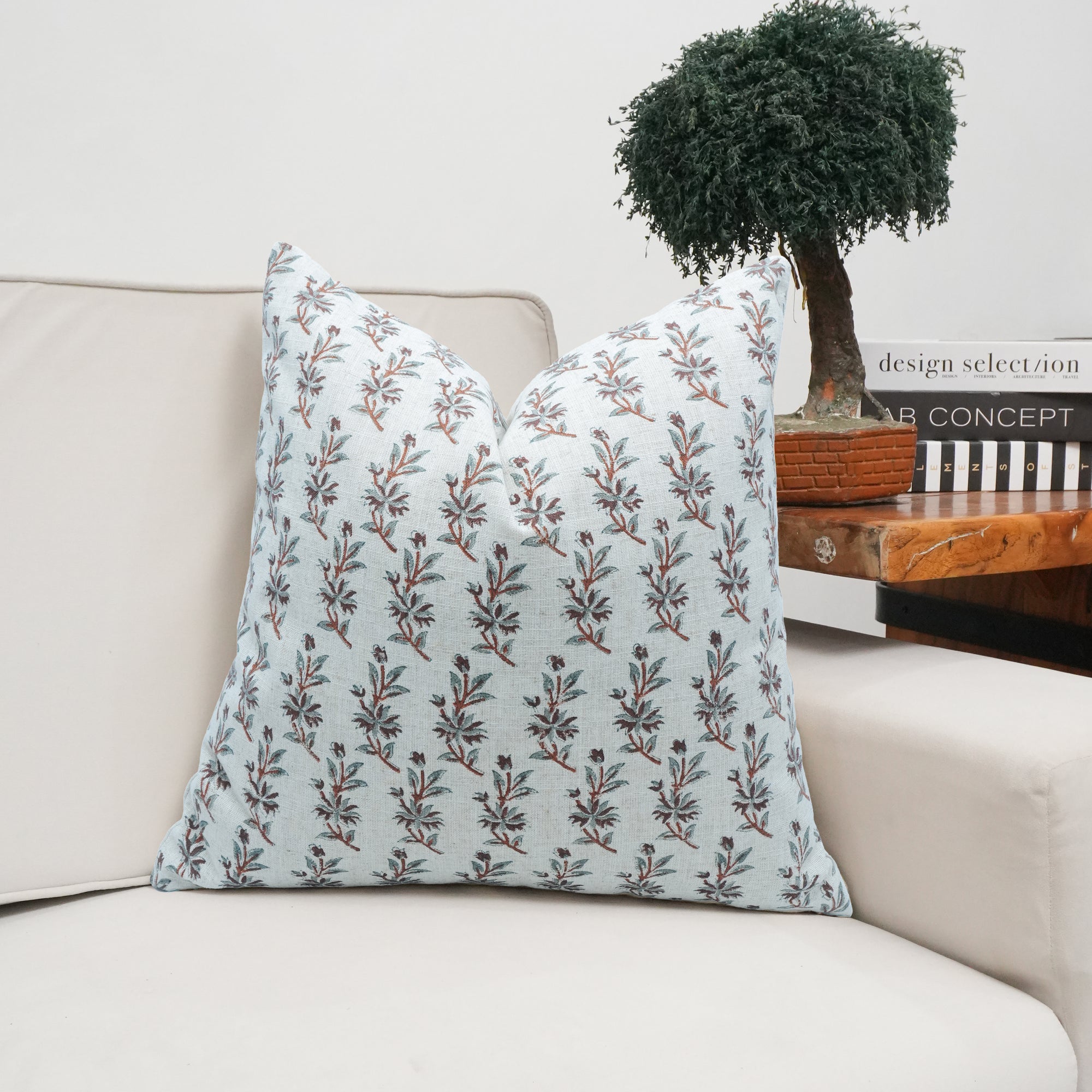Deepika Indian Print Heavy Viscose Linen Cushion Cover Brown Floral 