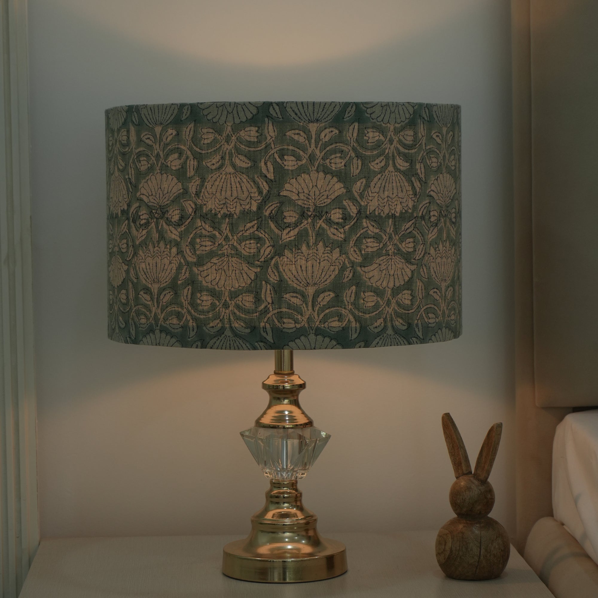 Sage Green Ulta Kamal Hand Printed Linen Drum Lampshade