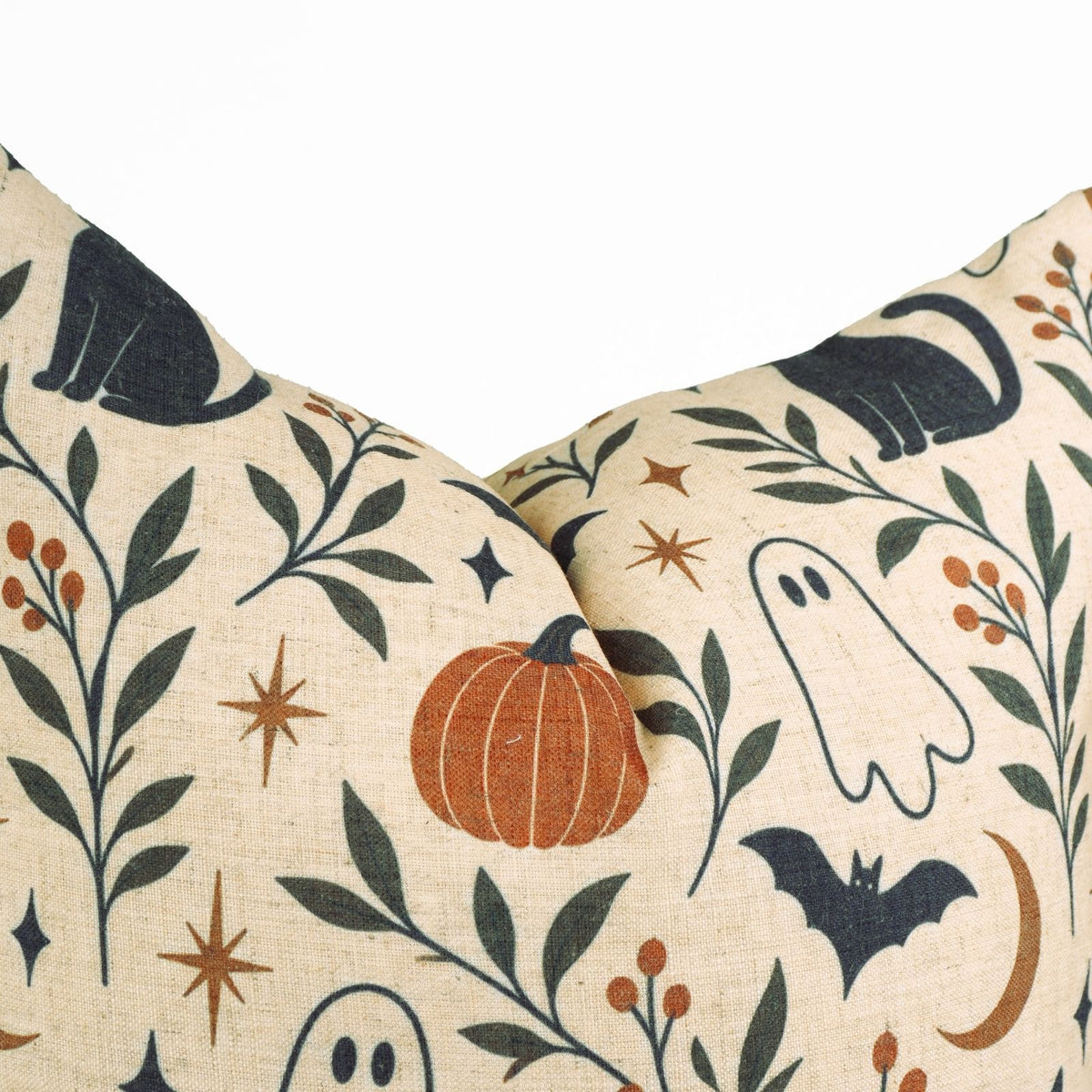 Halloween Black Cat Ghosts Viscose Linen Cushion Cover - Spooky