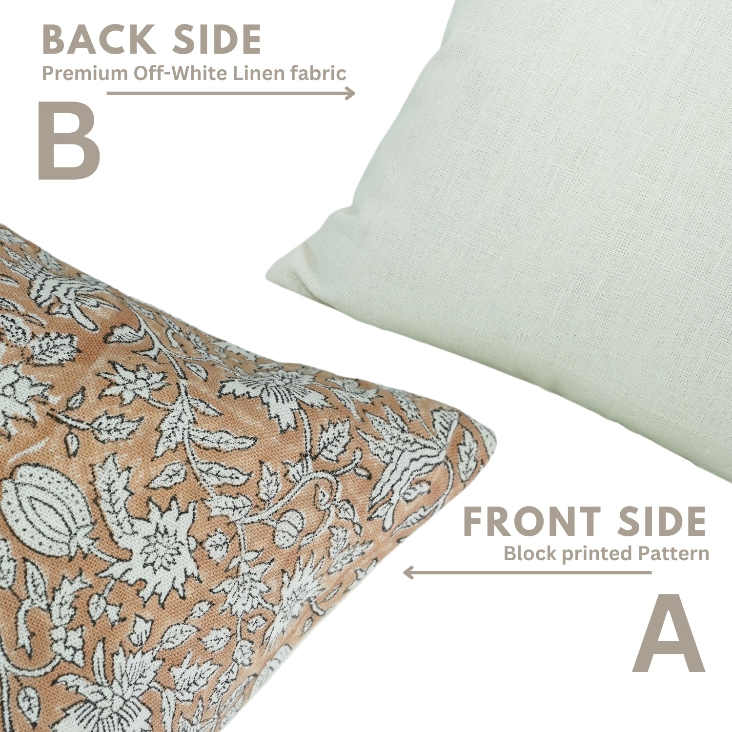 Block Print Off-White Linen Premium  Floral Cushion Cases - Manikarnika