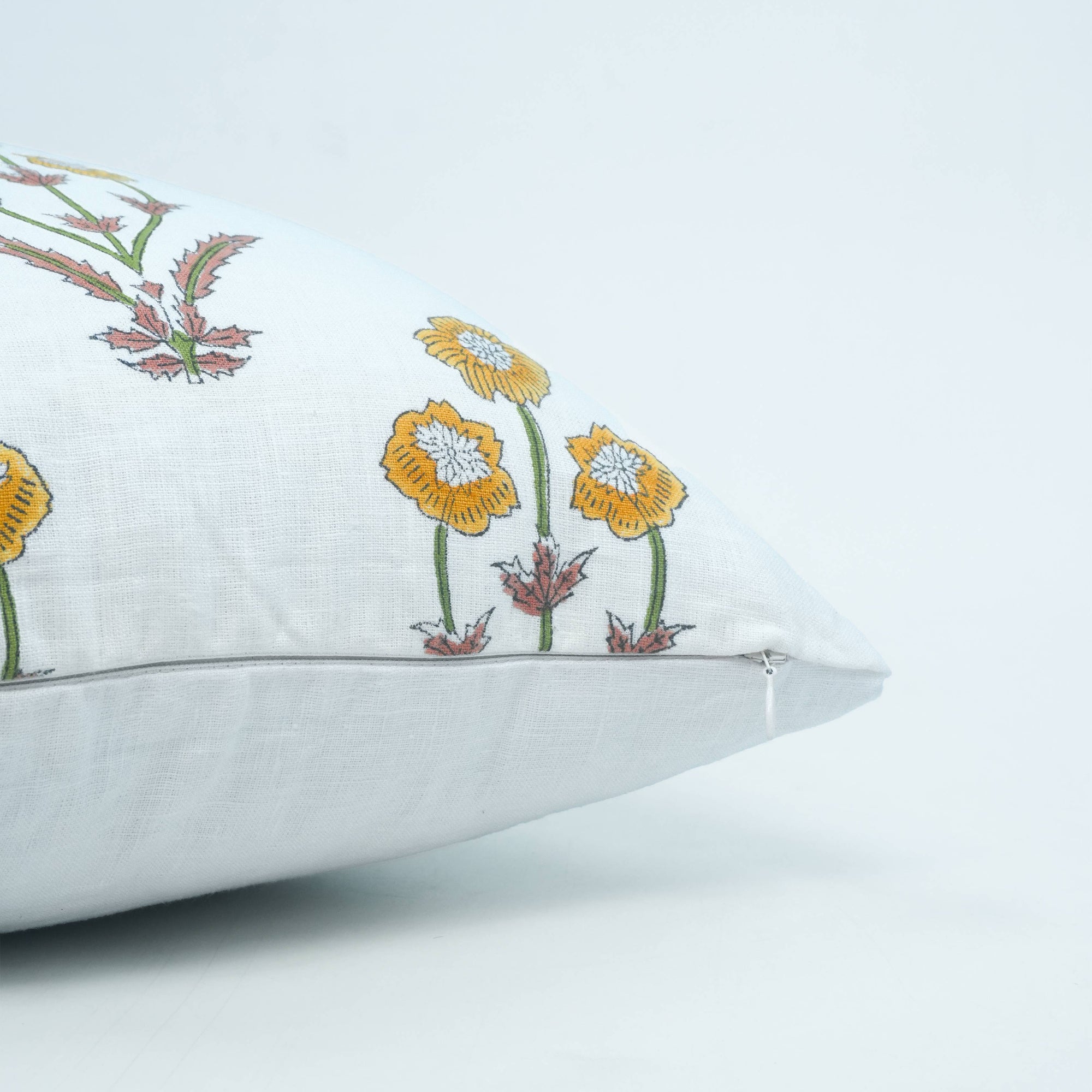 Block Print Pillow Cover on Pure White Linen - Amitabh