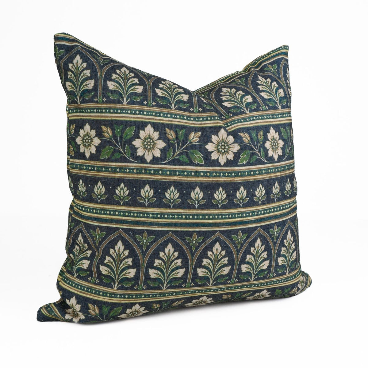 Floral Printed Deep Navy Viscose Linen Boho Cushion Cover 