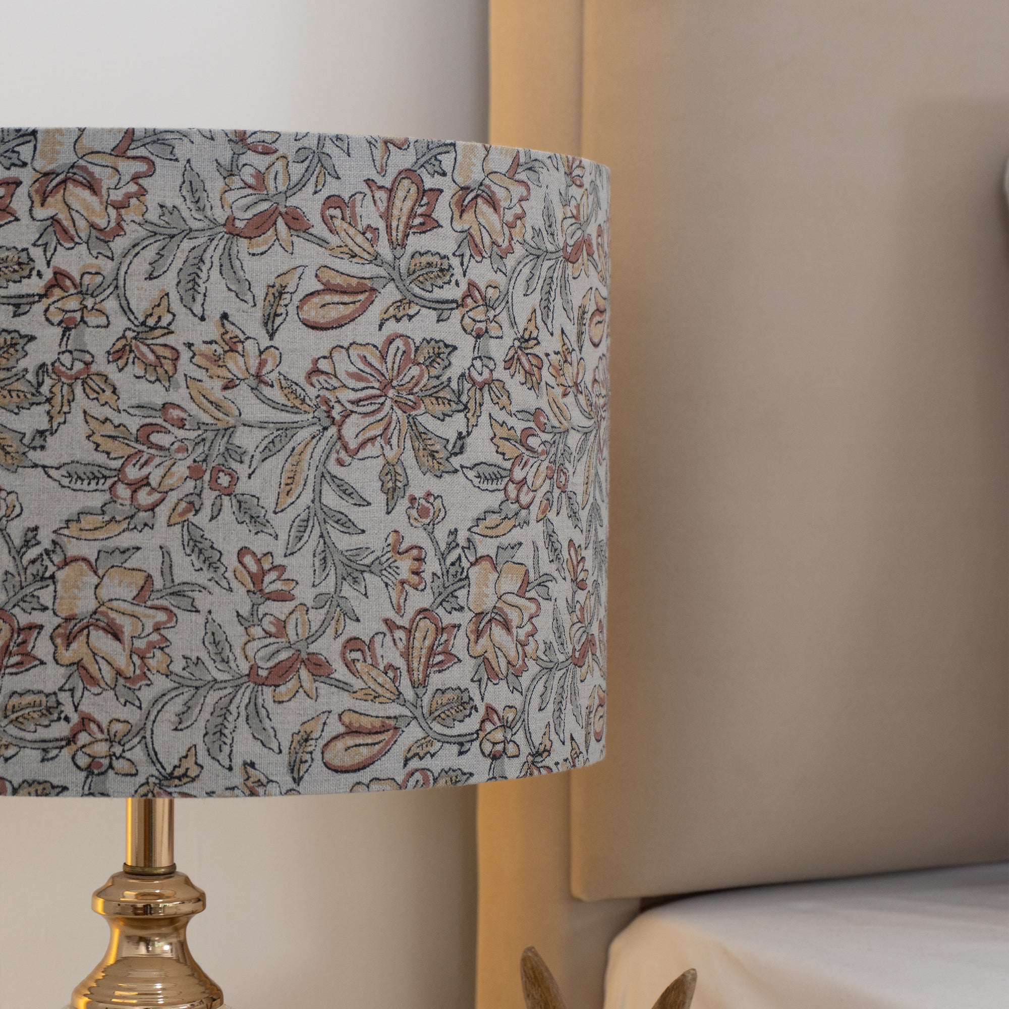 Grey Block Print Linen Traditional Decor Lampshade - Kudrat
