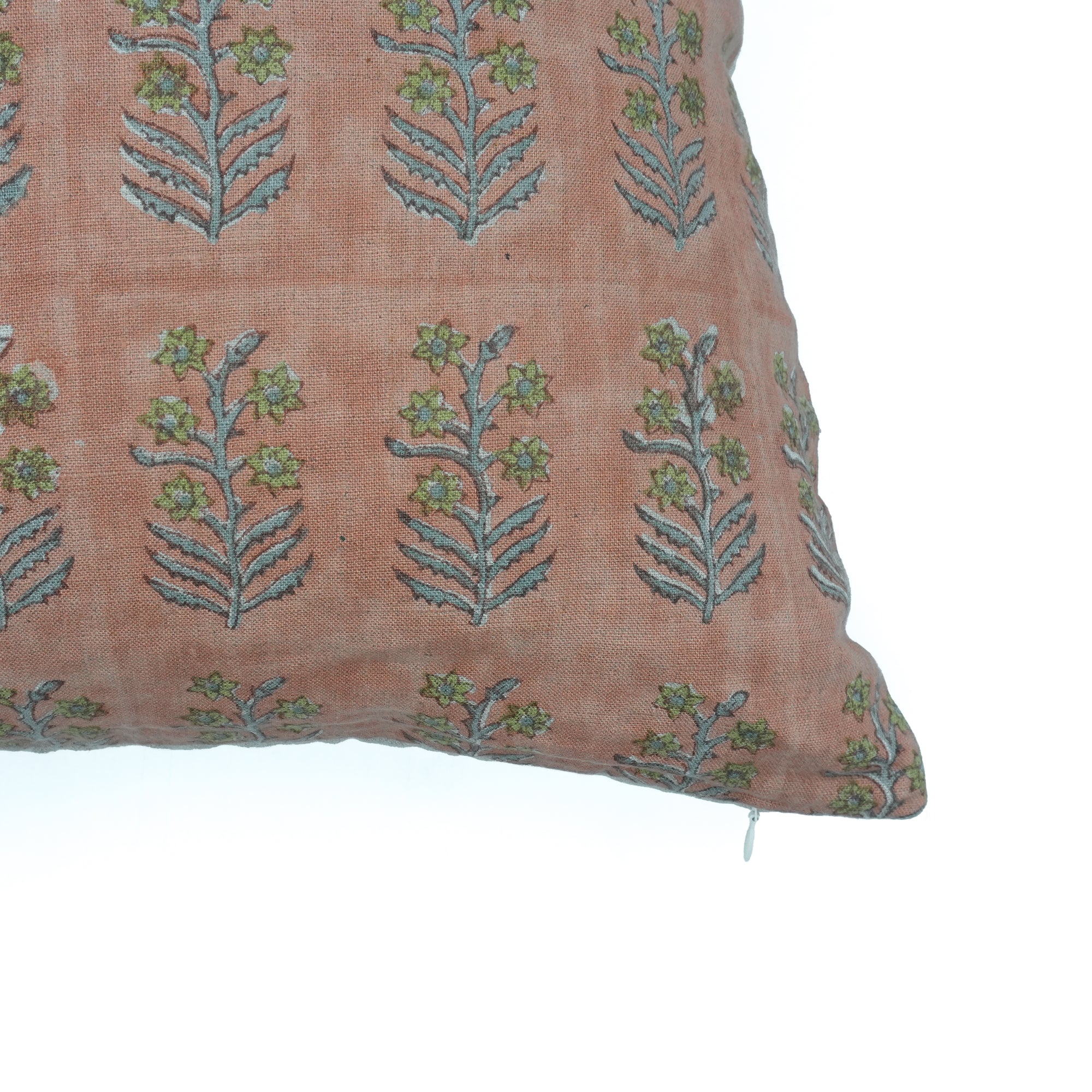 Inderdhanush Peach Floral Handmade Linen Boho Pillow Cover
