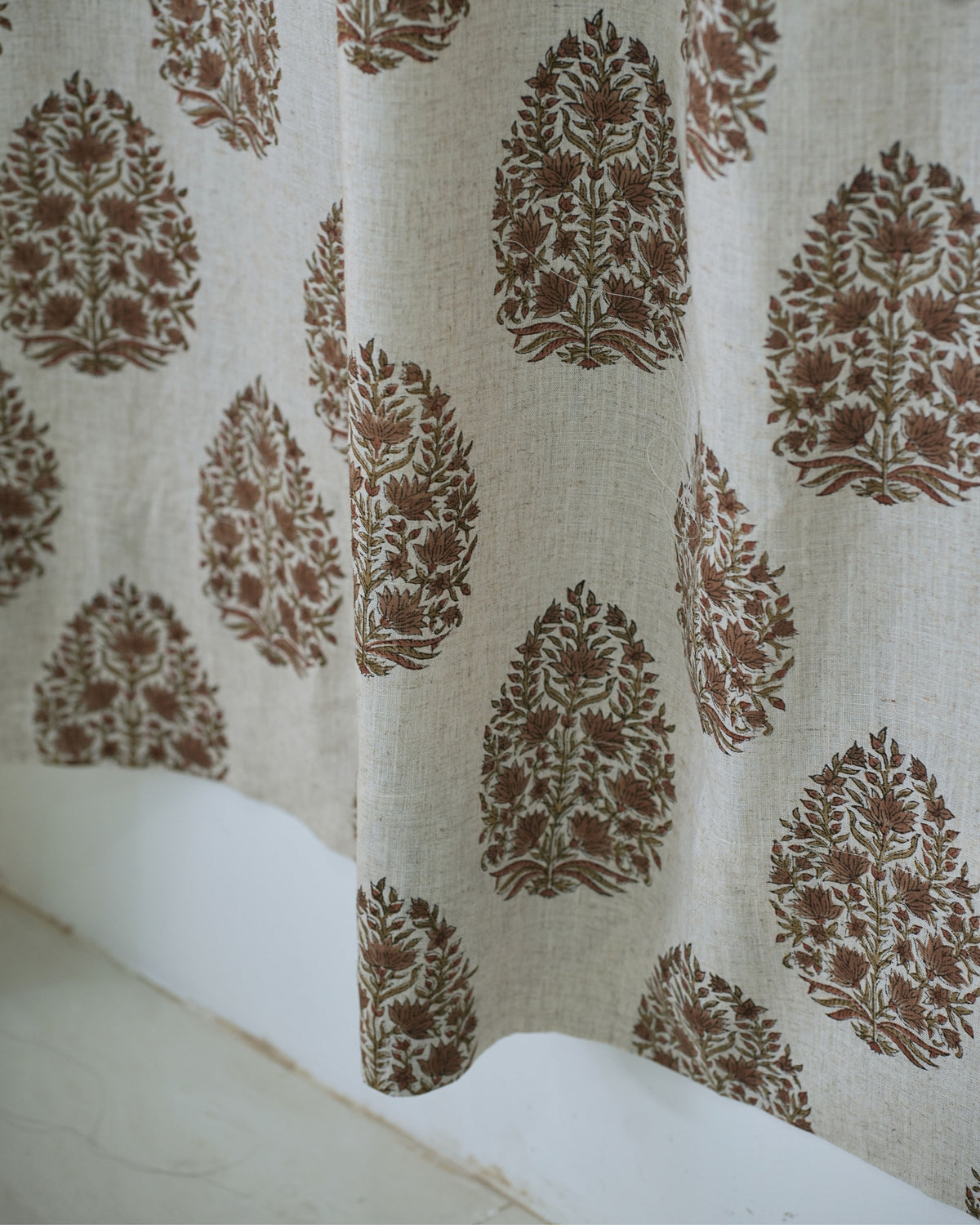 Block Printed Botanical Leaf Boho Curtain Panel - Kamal Dutta