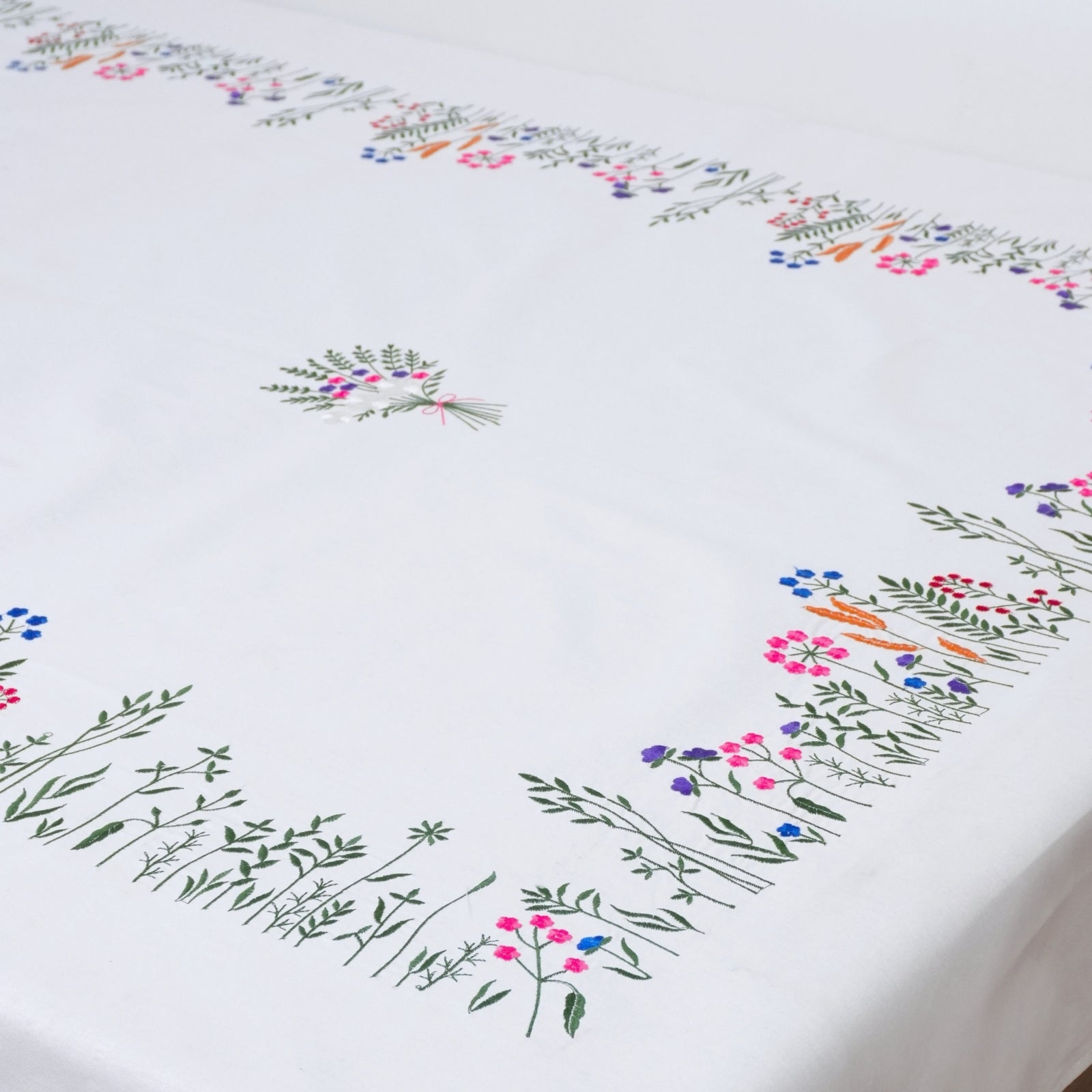 Red Green Floral Boho Embroidered Cotton Table Cover | Farmhouse
