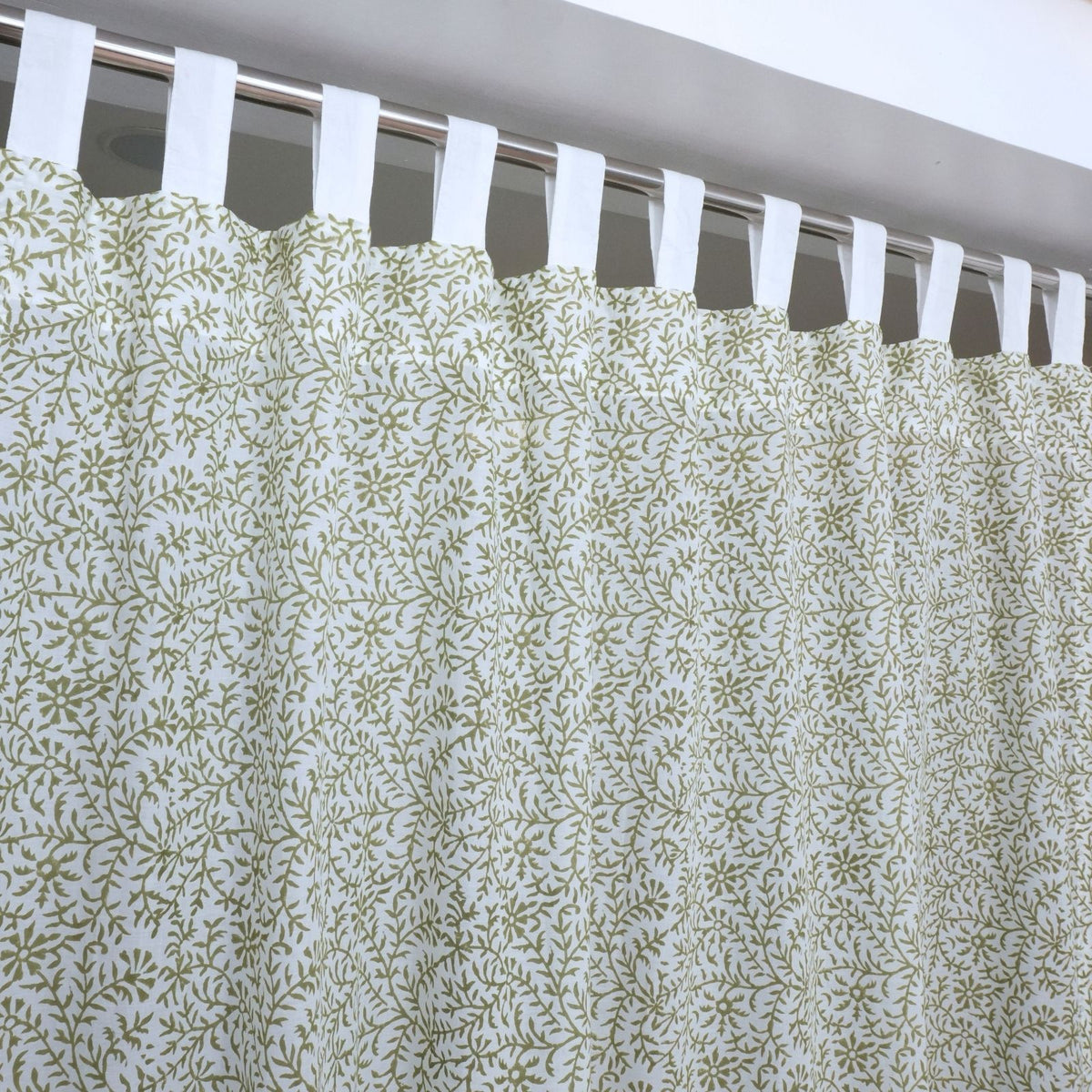 Wooden Block Print Curtain 100% Cotton - Green Jungli Ghass