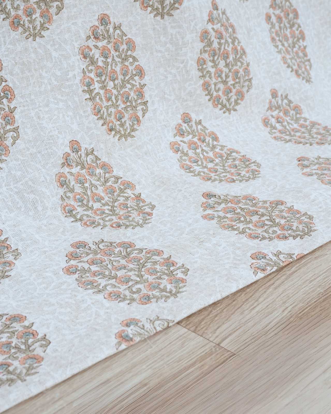 Gudhal Hand Block Print Tab Top Curtains | Pink Linen