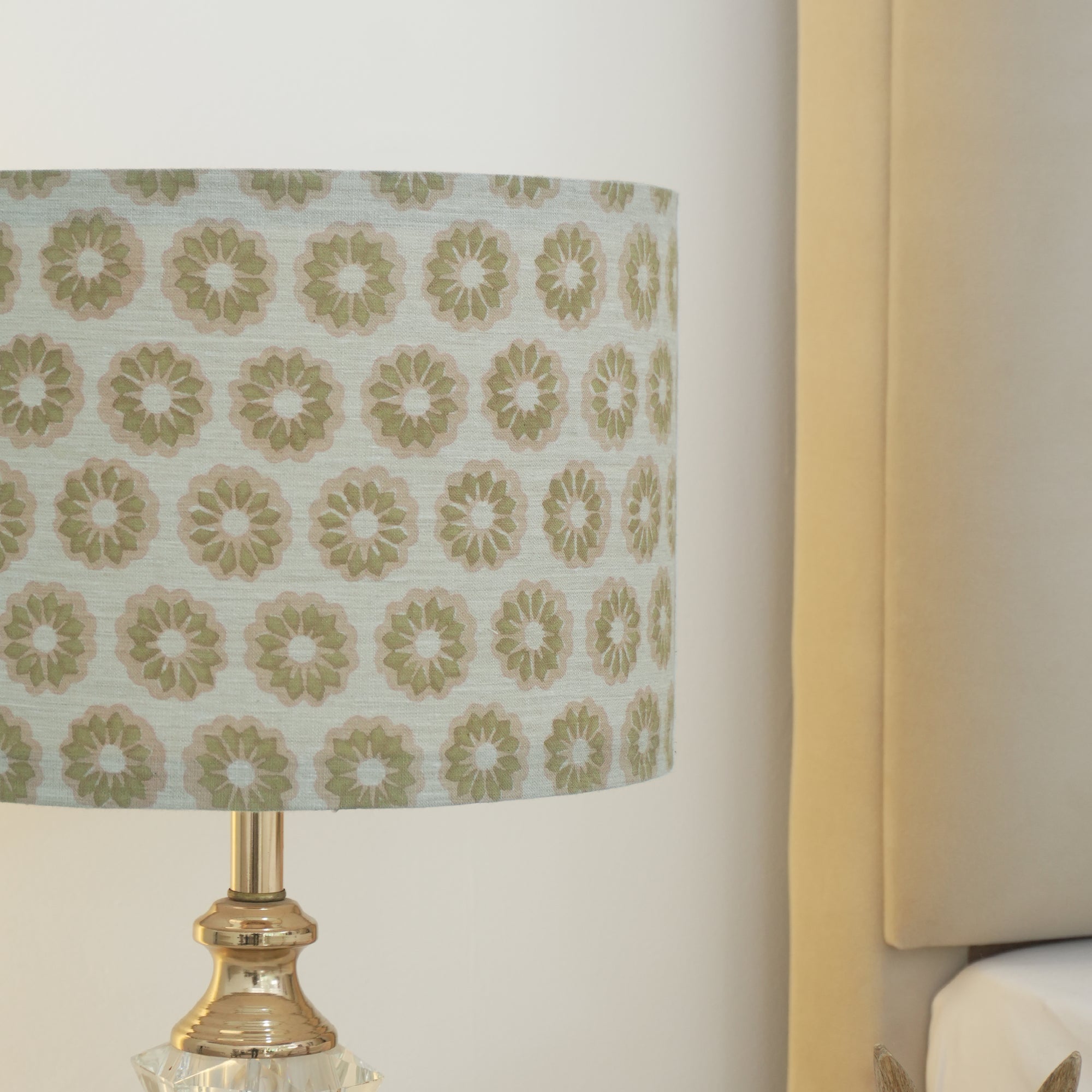 Block Print Linen Blend Dusty Pink Floral Lampshade - Bulbul