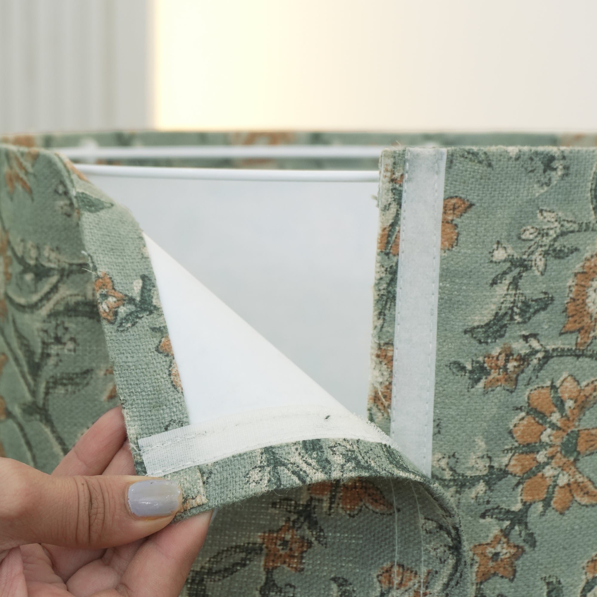 Block Printed Sage Green Floral Linen Boho Lampshade - Nayab