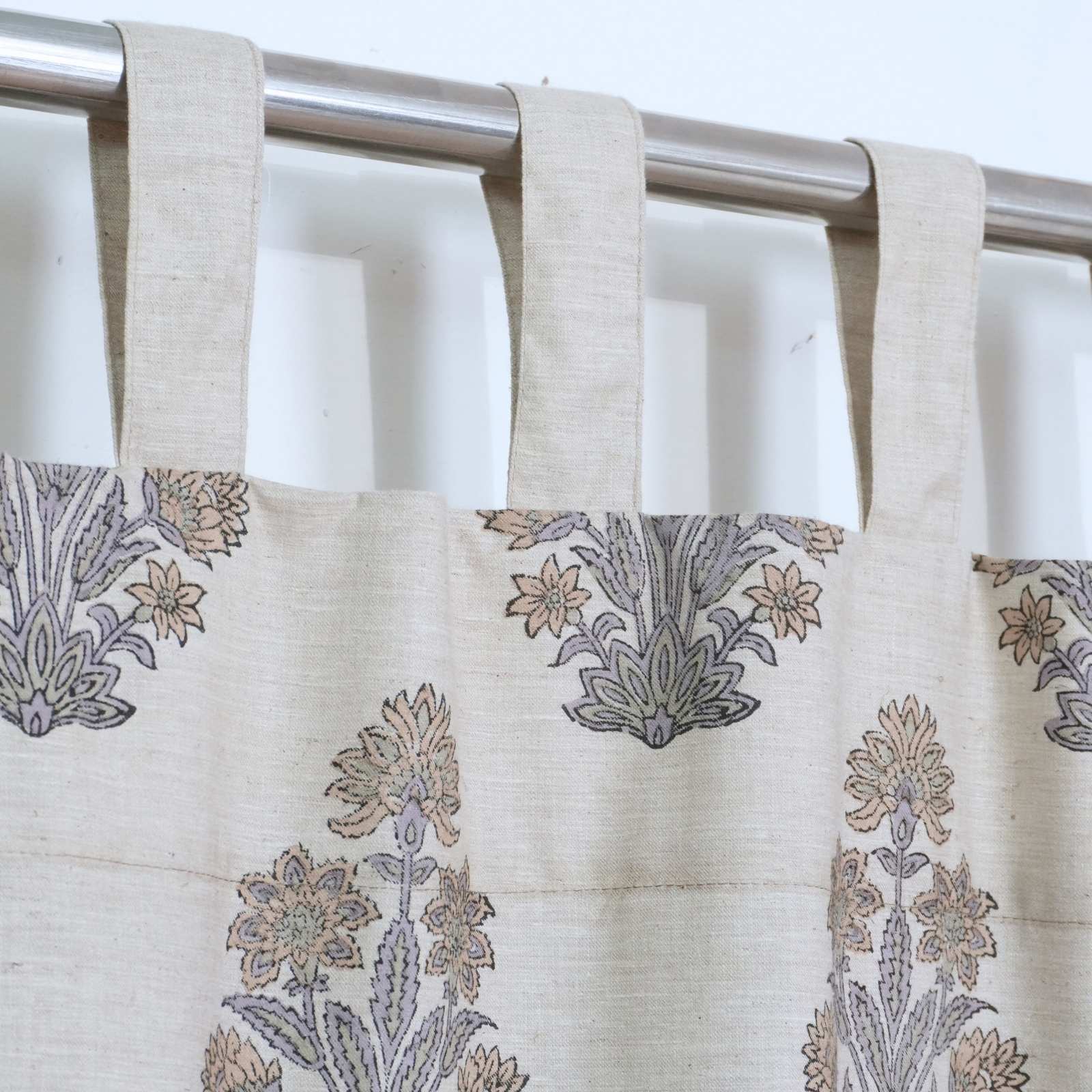Indian Handmade Morpankh Floral Linen Blend Curtains 