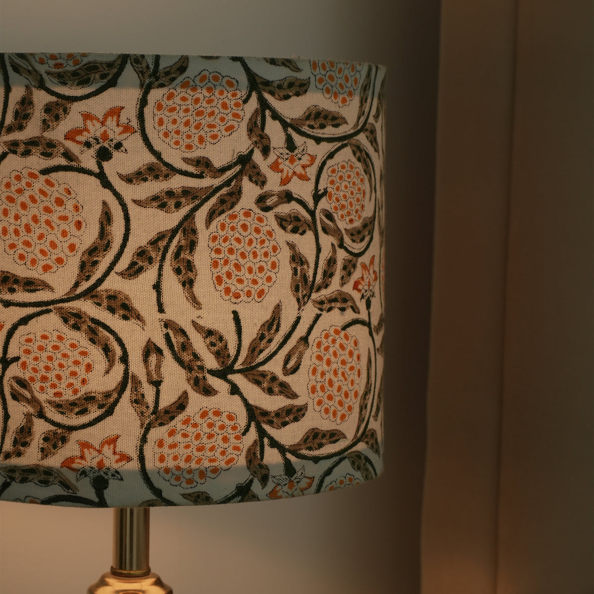 Meraki Block Print Drum Lampshade on Thick Cotton White