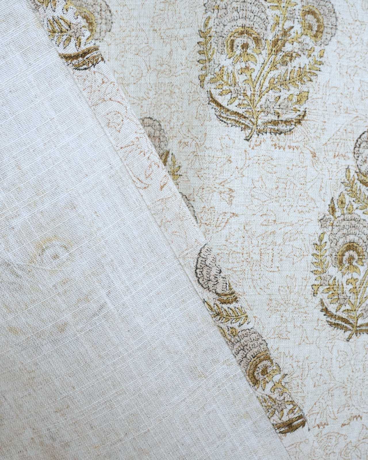 Wooden Block Gray Floral Linen Bedroom Drapery - Mohini
