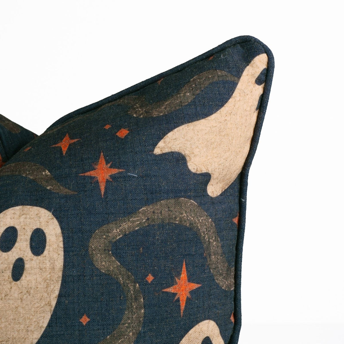 Halloween Charcoal Linen Piping Pillow Cover - Ghostly Sparkles