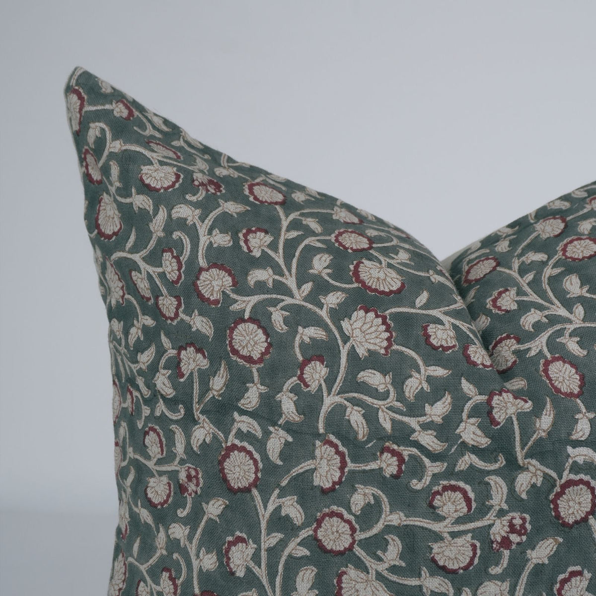 Block Print Pure Linen Throw Pillow Cover - Himachal