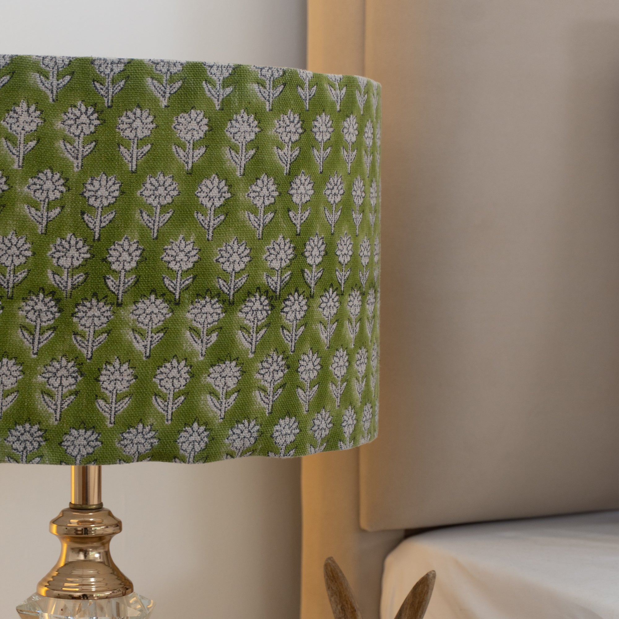 Olive Green Handcrafted Linen Floor Lampshade - Pankhudi