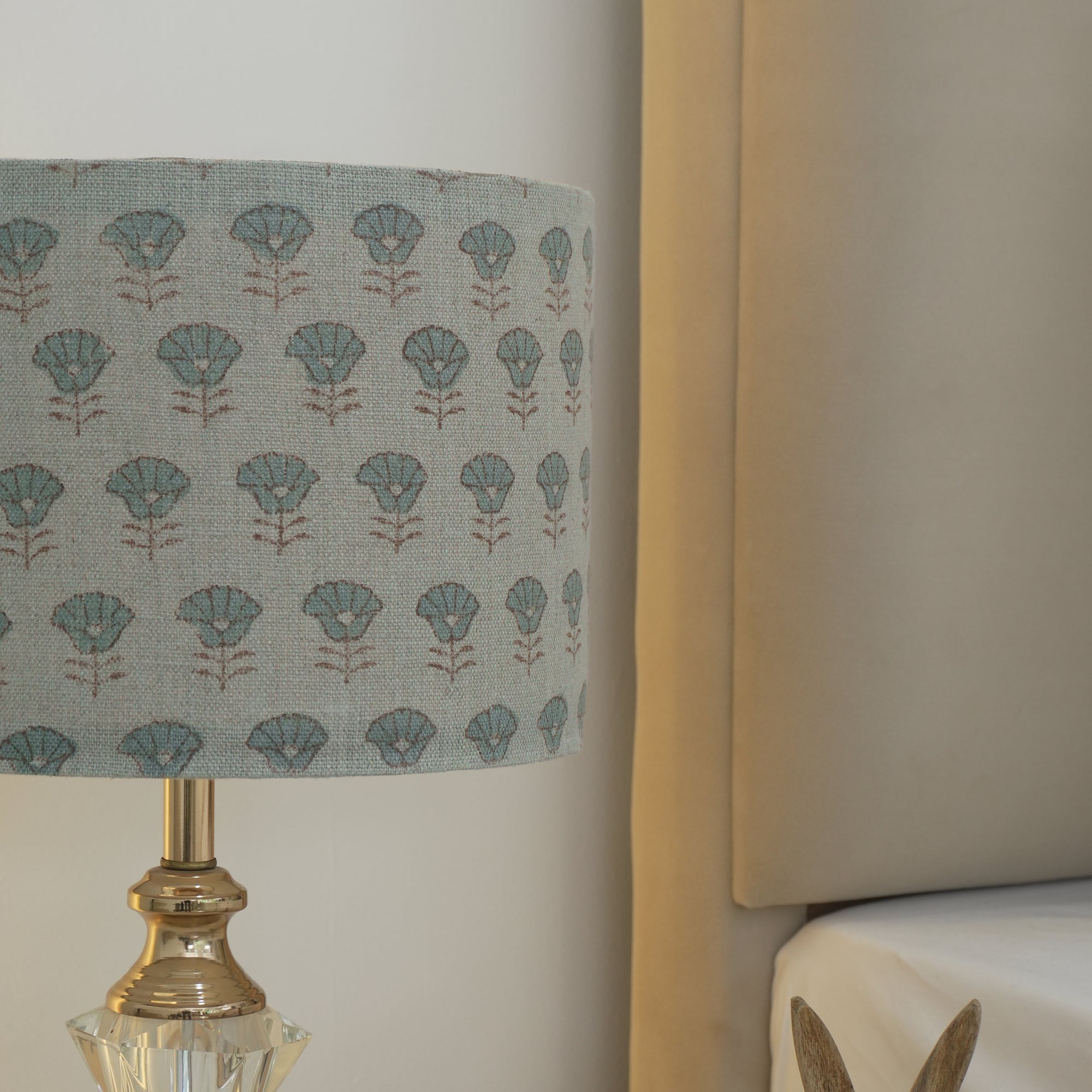 Gray Floral Block Print Hevay Linen Floor Lampshade - Kohinoor