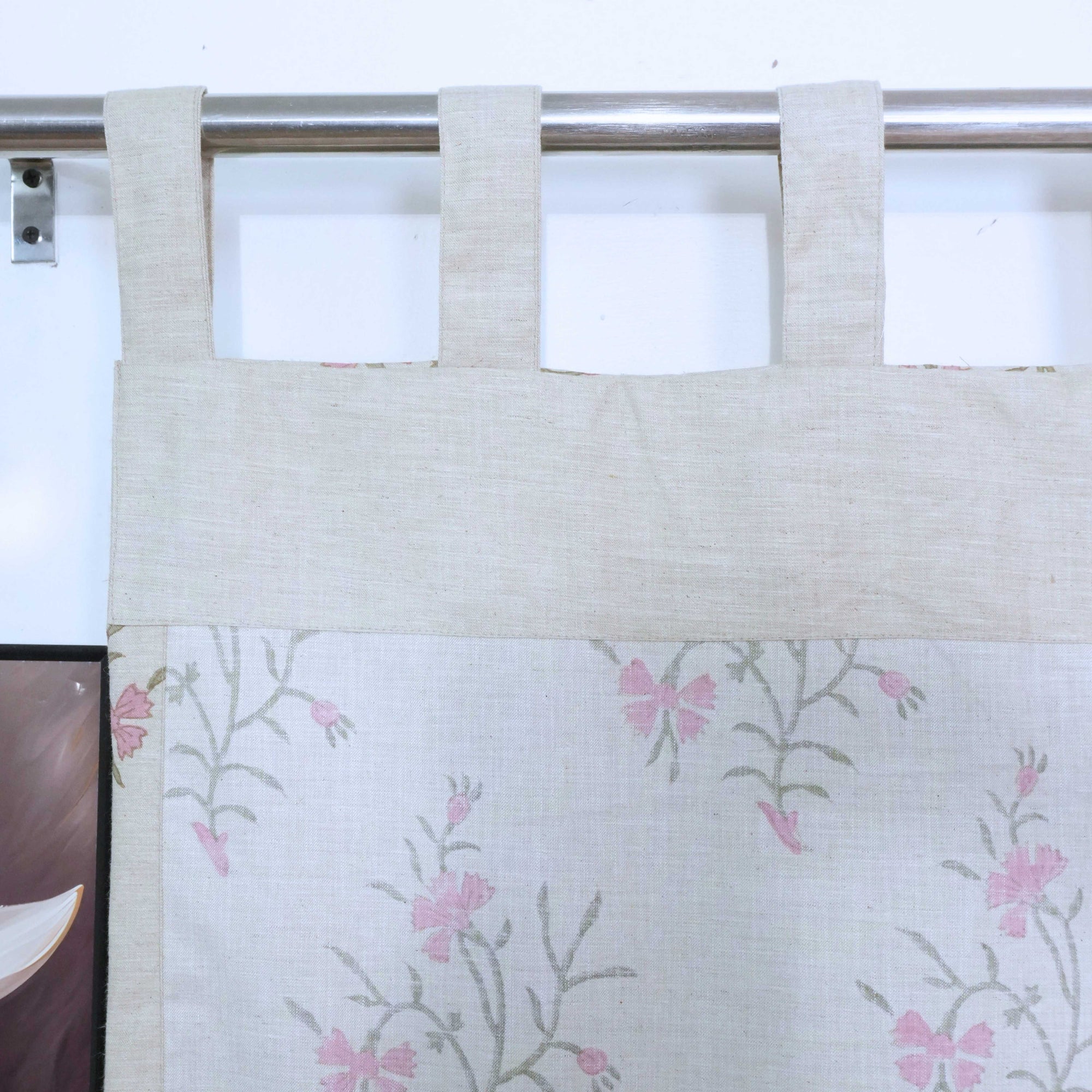 Strawberry Hand Block Print Tab Top Curtains | Pink Linen