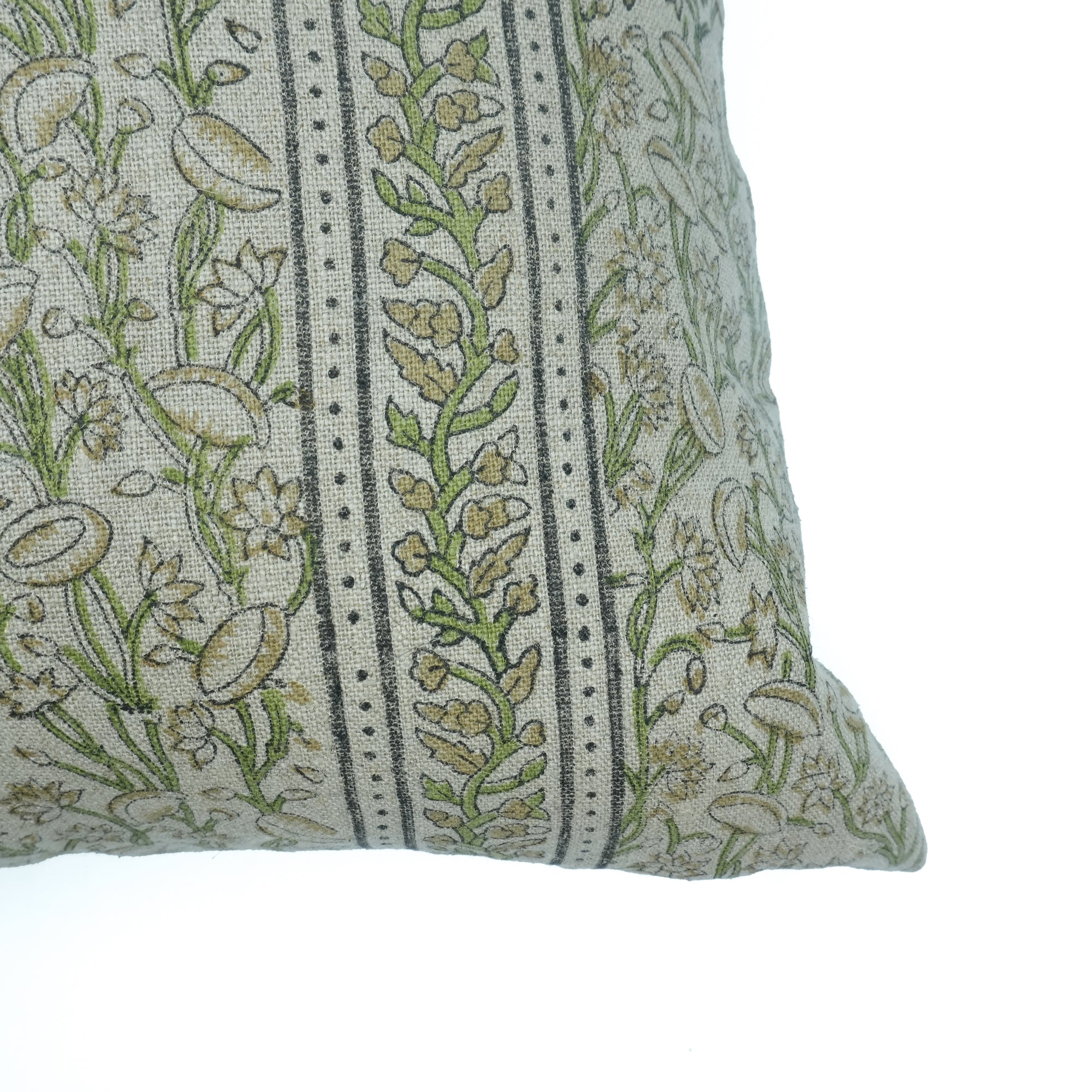Pishta Border Brown Block Print Linen Sofa Pillow Cover