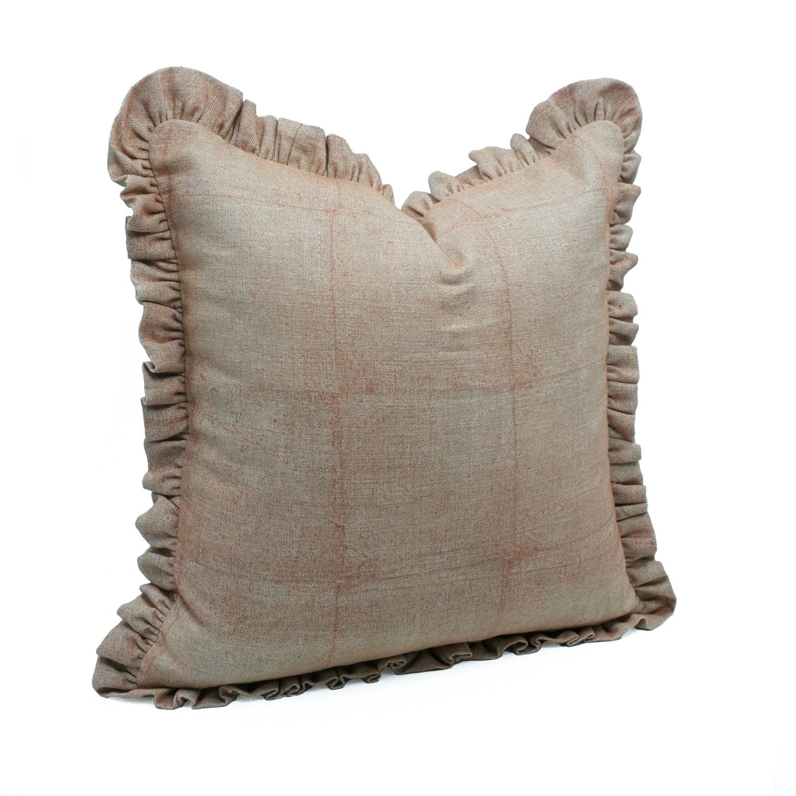 Solid Beige Thick Linen Ruffle Pillow Cover | Home Decor Accent
