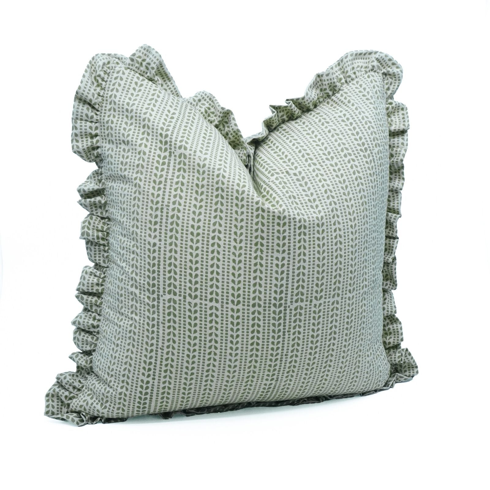 Ratanbel Linen Blend Block Print Frill Sofa Cushion Cover
