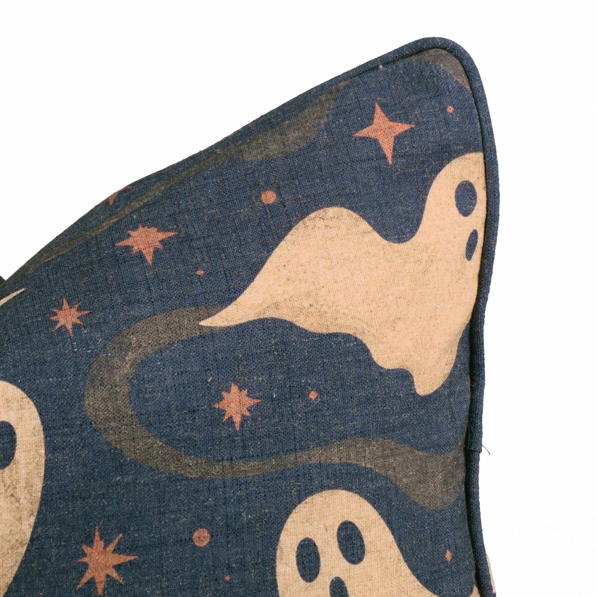 Ghost Printed Linen Lumbar Piping Cushion Cover - Spook Halloween