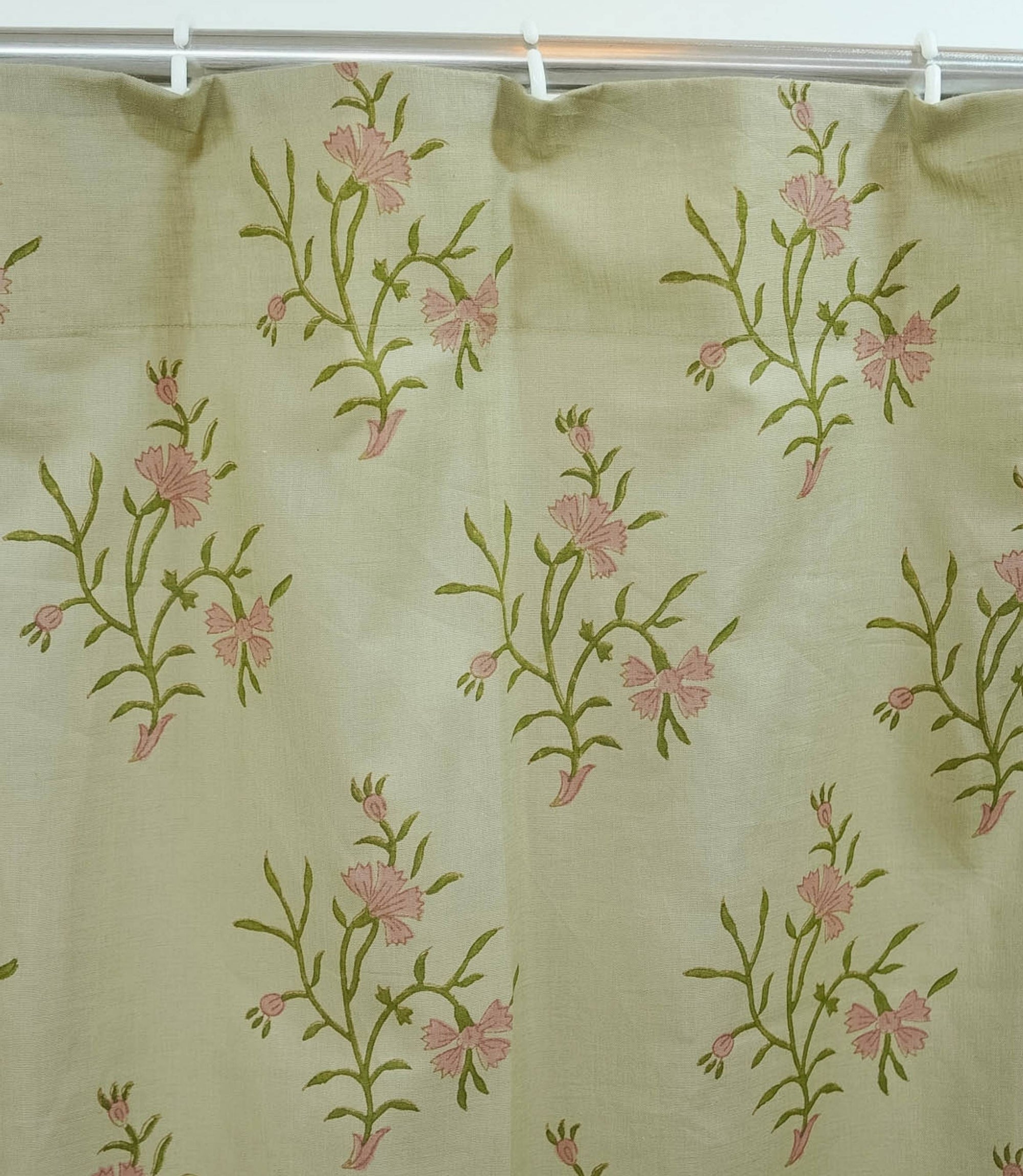 Block Print Gray Floral Linen Bedroom Window Curtains - Daisy