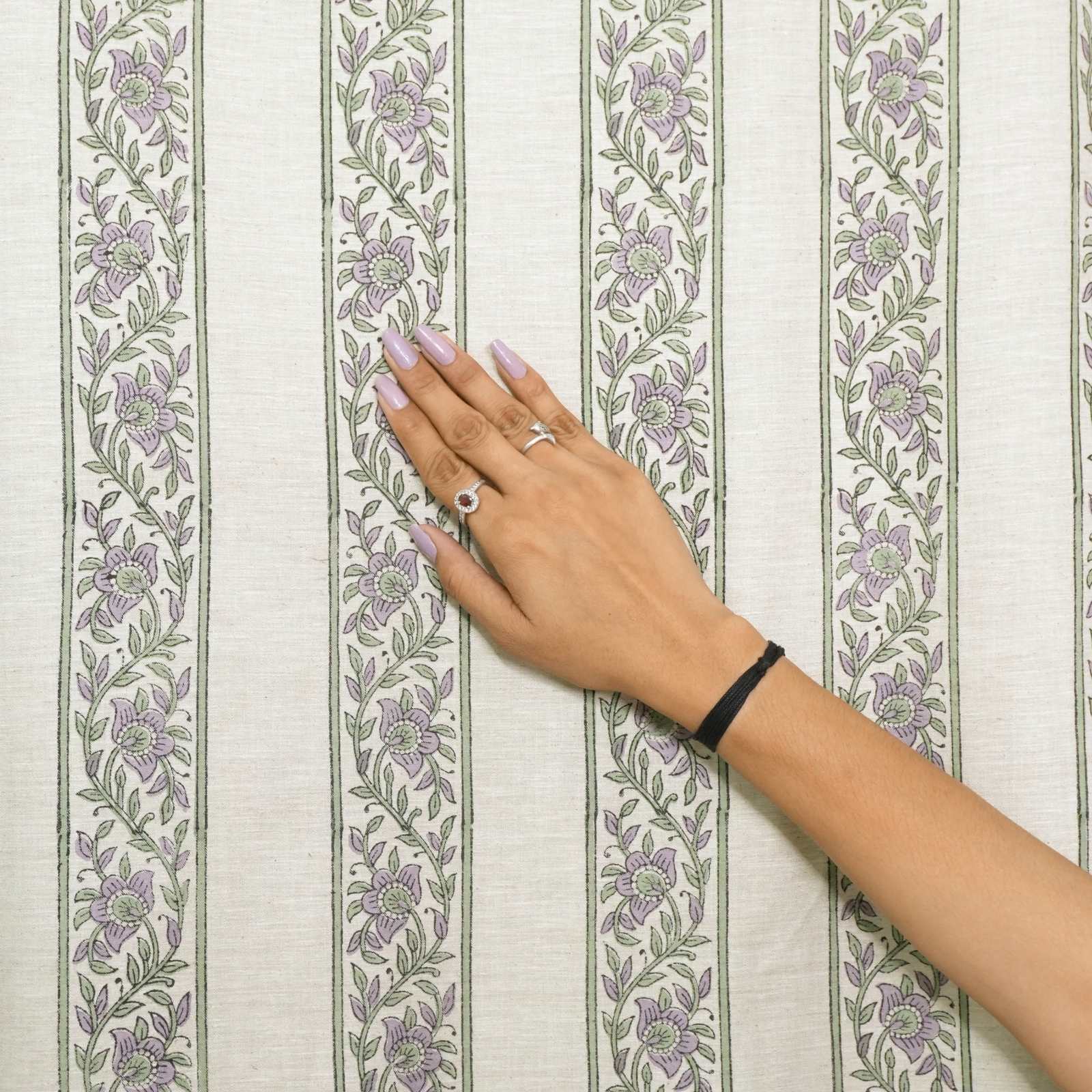 Indian Artisan Lavender Floral Linen Blend Tab Top Curtains - Kushi