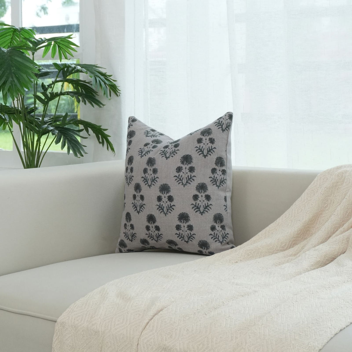 Block Print Decor Rishi Slate Grey Linen Boho Pillow Cover