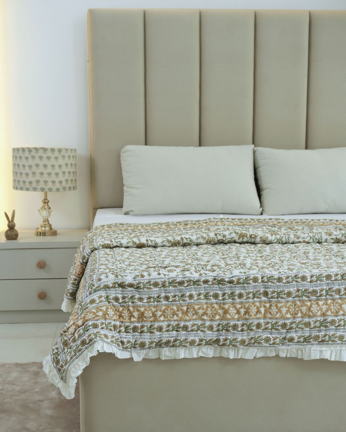  Mustard Block Print Nayab Pure Cotton Reversible Quilt