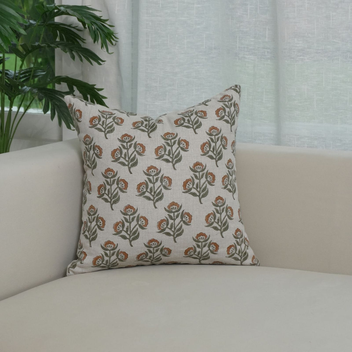 Rust Floral Pure Linen Indian Print Cushion Cover – Bael Patra
