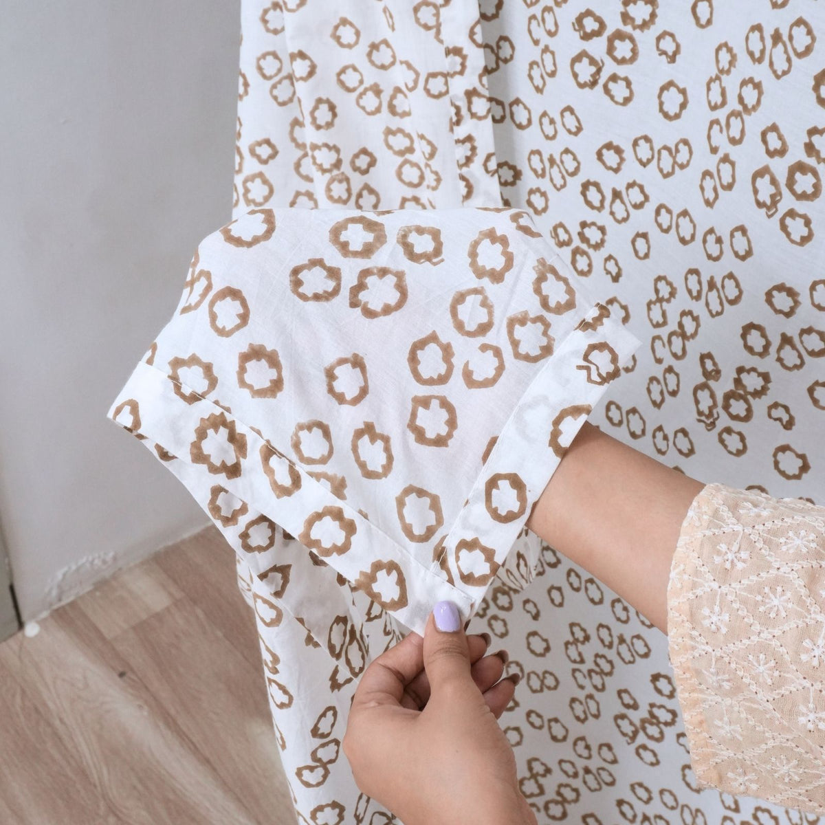 Tara Indian Block Printed Cotton Tab Top Floral Curtain 