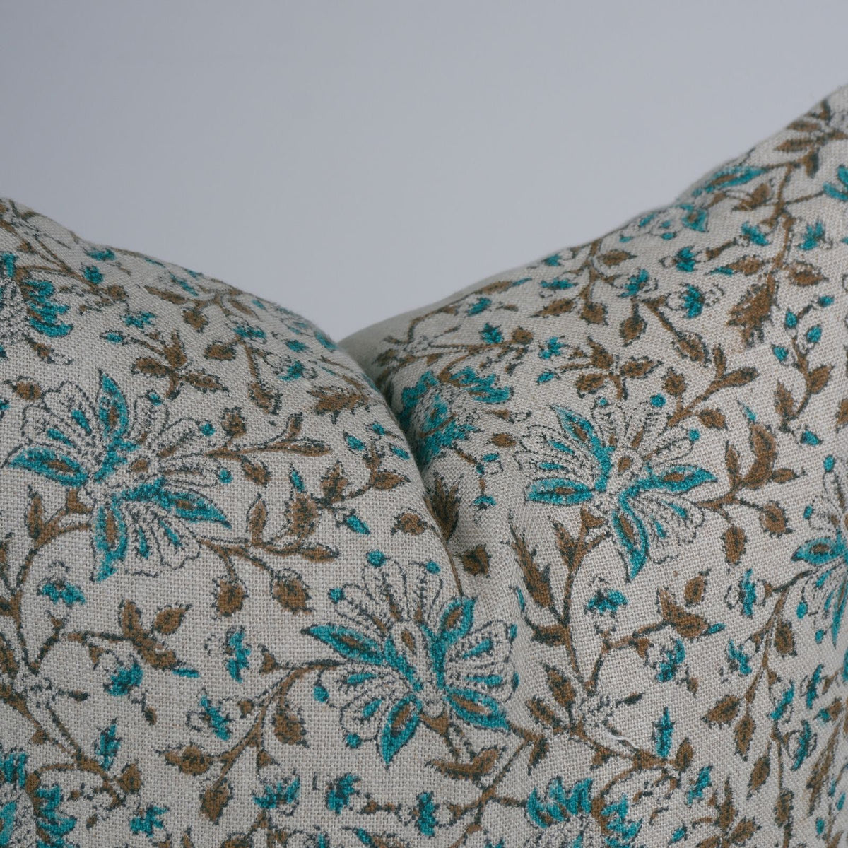 Handmade Neerabel Teal Floral Linen Cushion Cover