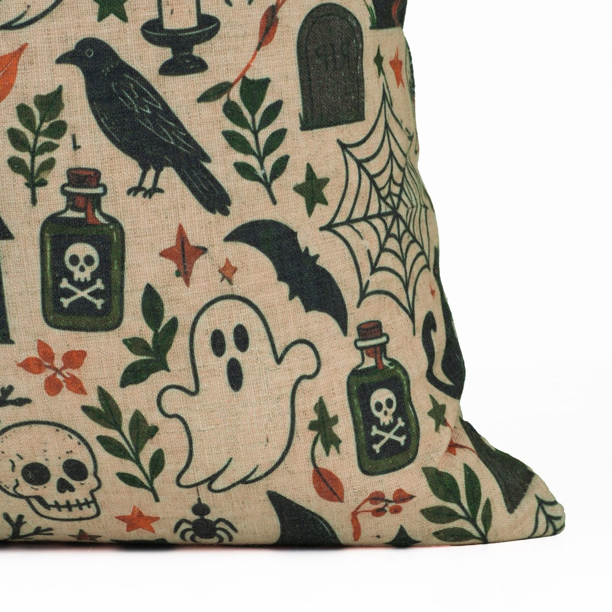 BooMix Halloween Printed Natural Beige Viscose Linen Pillow