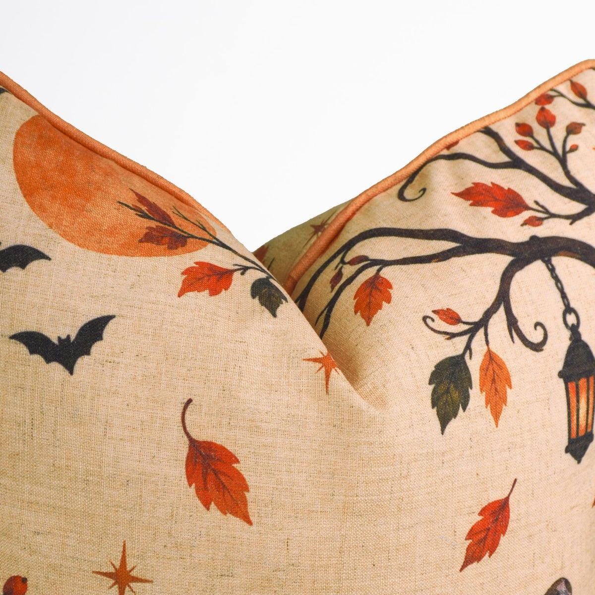 Halloween Pumpkin Viscose Linen Decor Piping Pillow Cover - Kadu