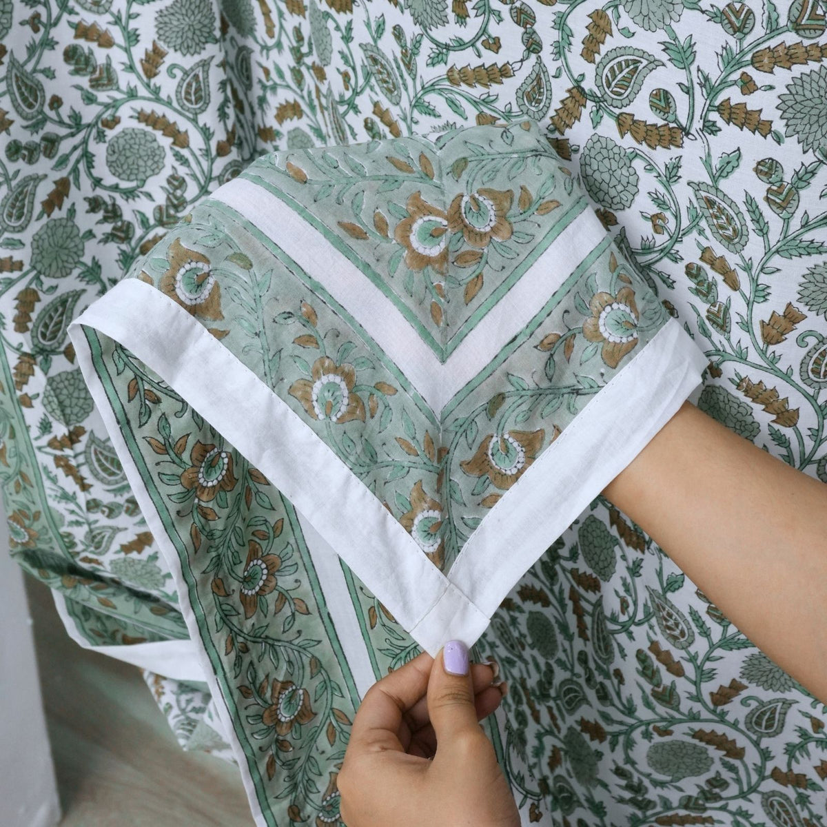 Handcrafted Sage Green 100% Cotton Gopi Tab Top Curtain 