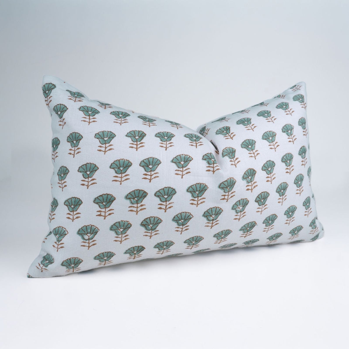 Block Print Kohinoor White Linen Decorative Lumbar Pillow Cover