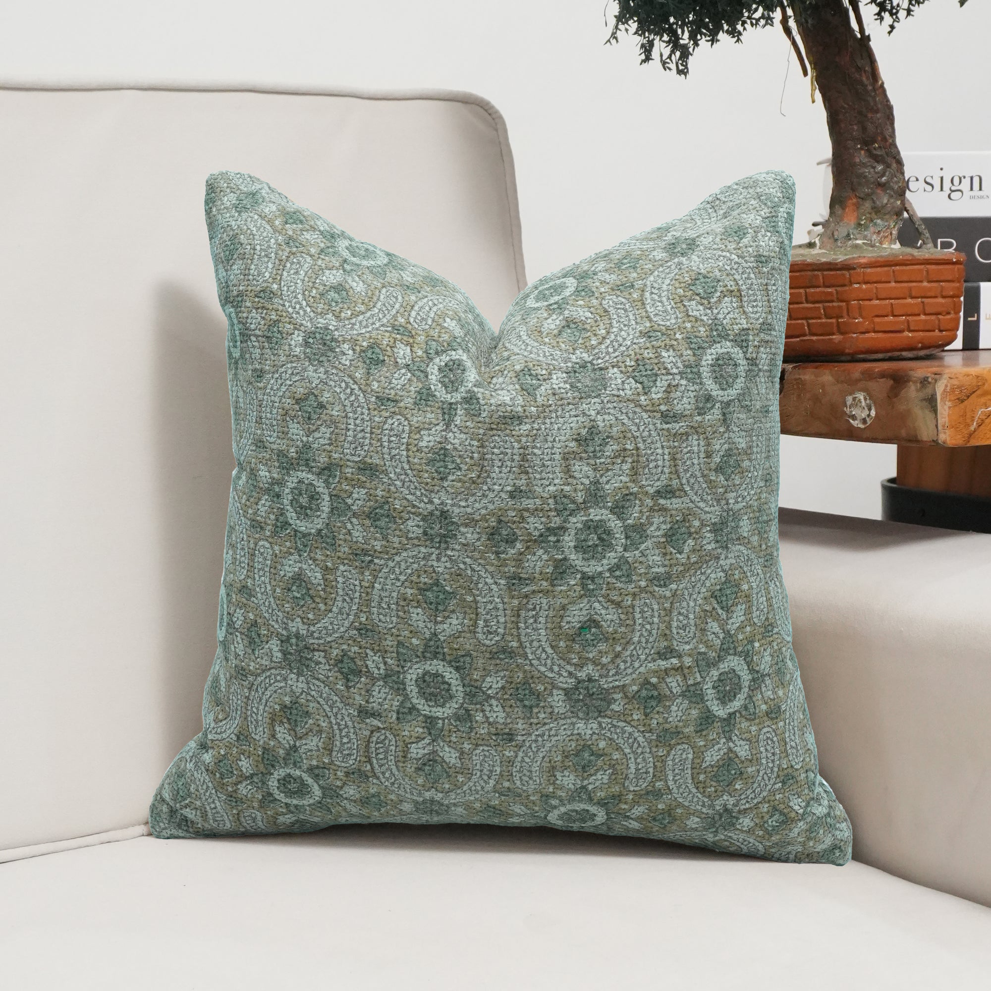 Indian Artisan Jute Linen Cushion Cover Gray Floral - Mahek