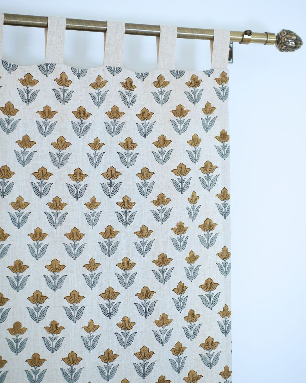 Block Printed Linen Mustard Gold Floral Curtain – Tulip