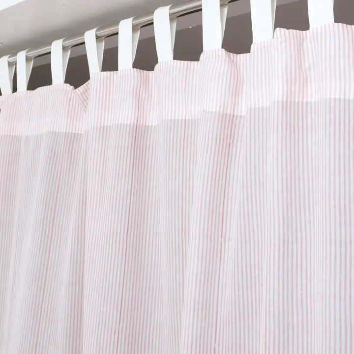 Hand Block Print Tab Top Cotton Curtains - Pink Lehriya Design 