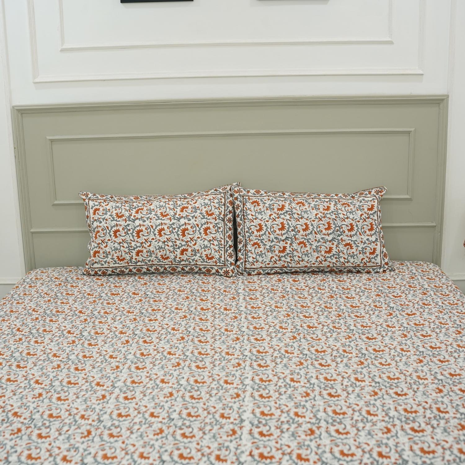This block printed cotton bedding celebrates floral beauty and handmade art. With wooden blocks and natural dyes, each pattern is carefully crafted to bring comfort and uniqueness to your bed.
