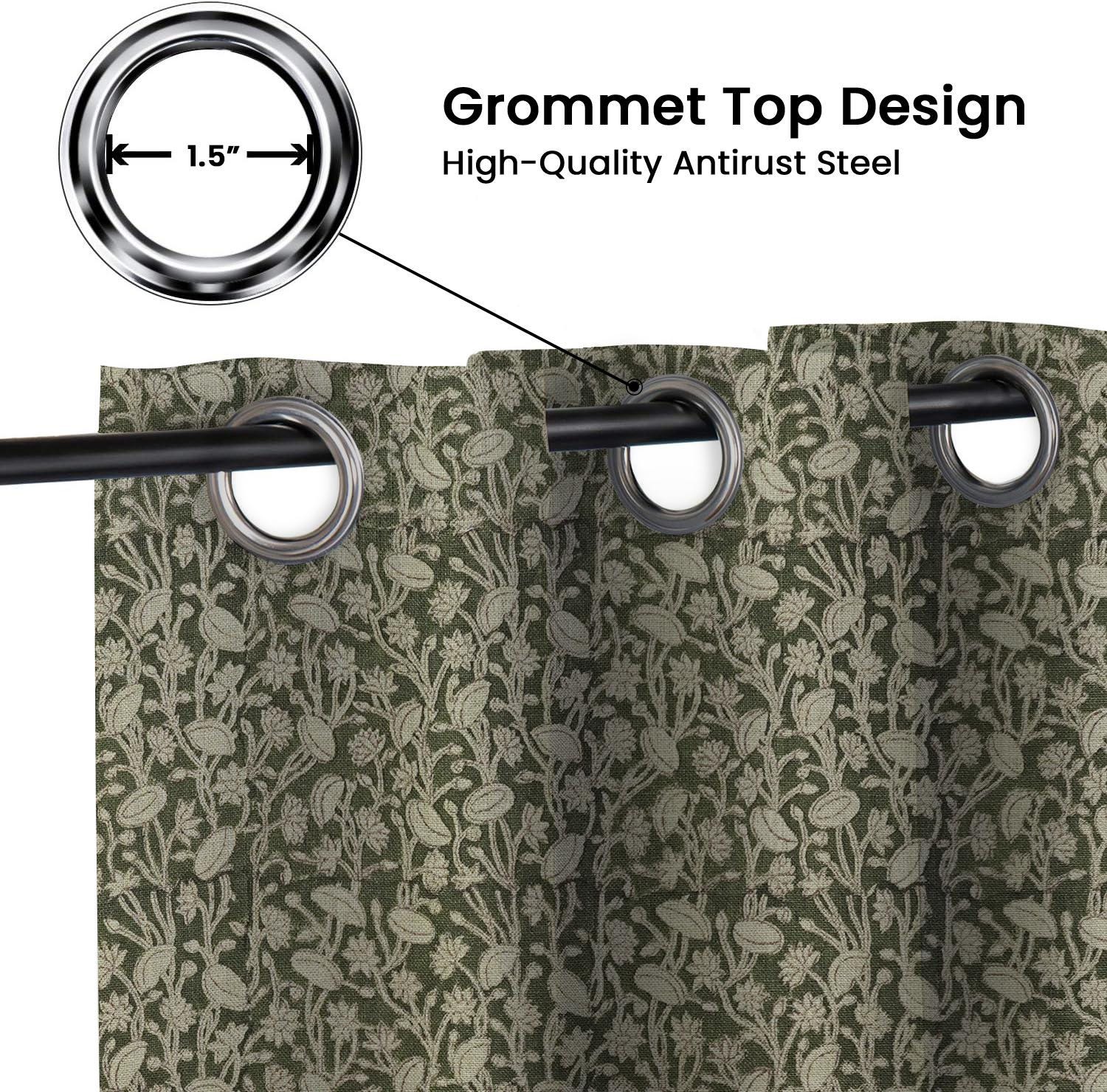 Floral Blackout Curtains - Thick Linen Room Darkening Grommet Treatment - Pishta