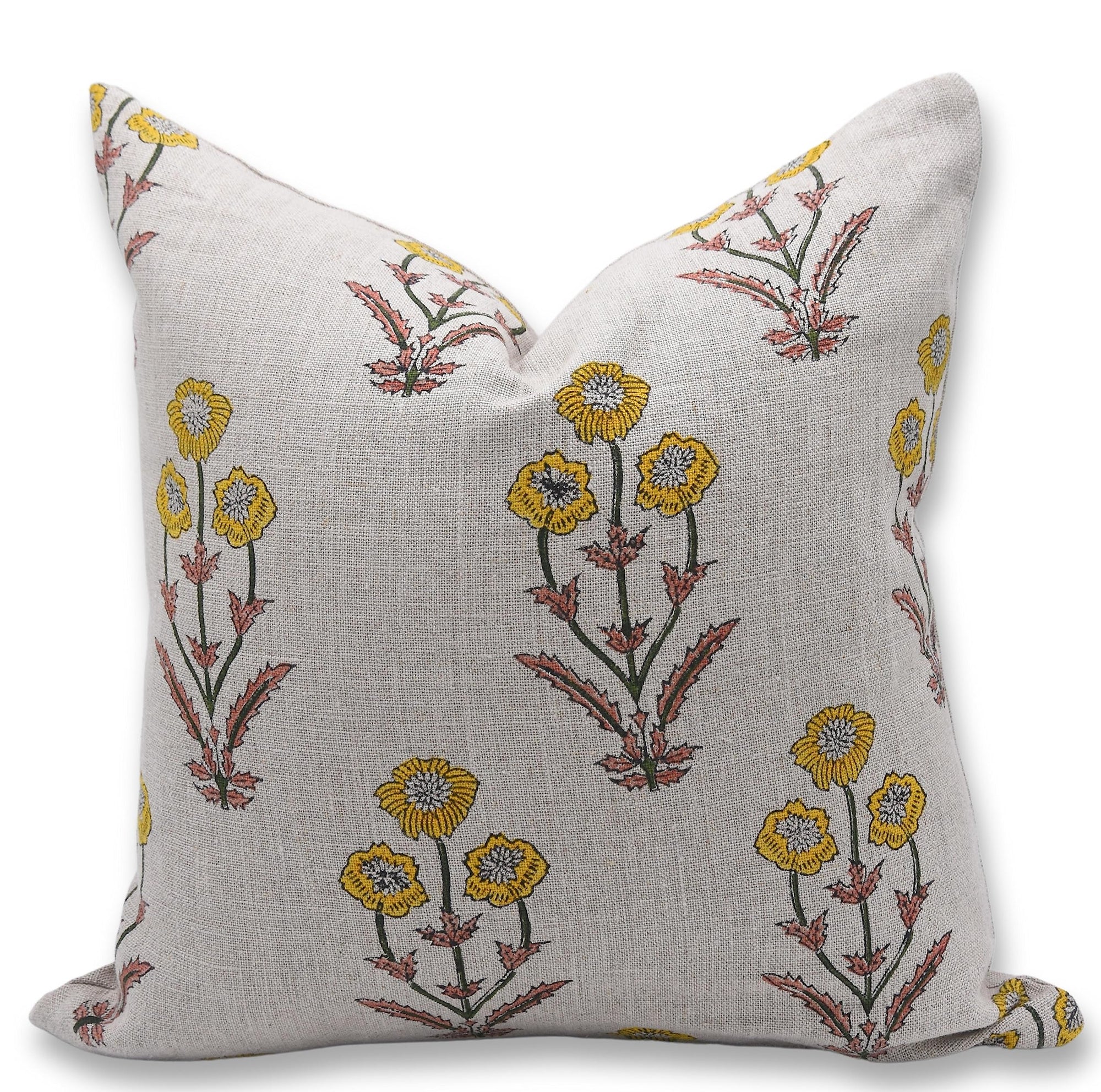 Fabdivine Elegant Handmade Block Floral Print Thick Linen 14x20 Inch Pillow Cover with Hidden Zipper for Home Décor, Sofa, Couch, Living Room,Farmhouse (Amitabh-Yellow)