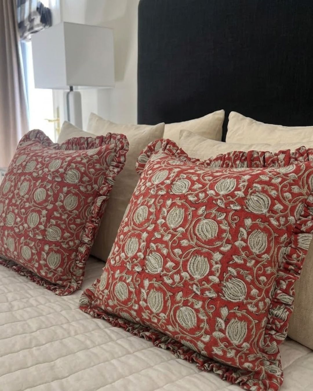 Gray Floral Thick Linen Frill Cushion Cover || 6 Kamal