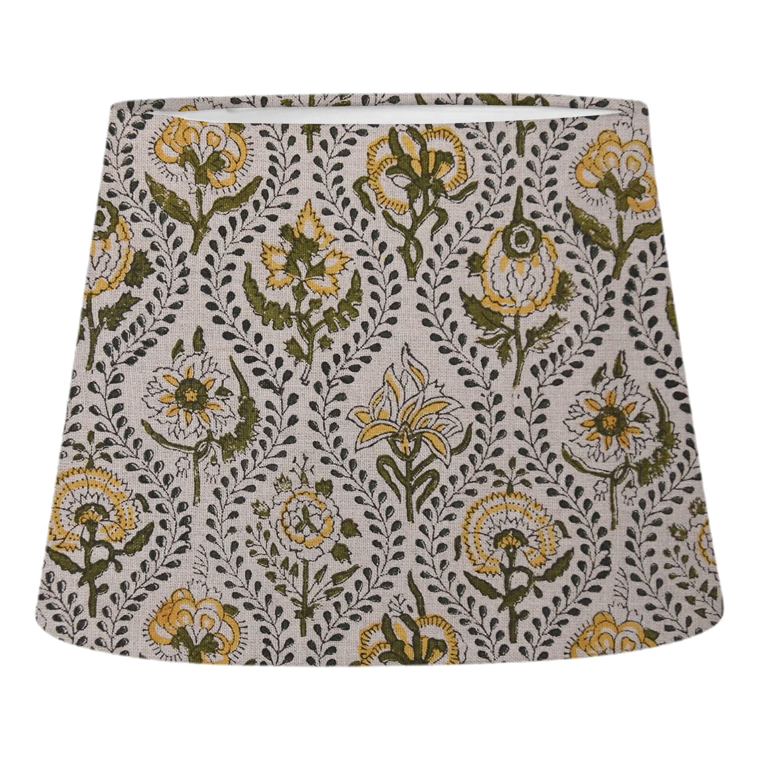 Pure Linen Block Printed Drum Lamp Shade with Amarbel Print - Elegant Floral Design - Set of 2