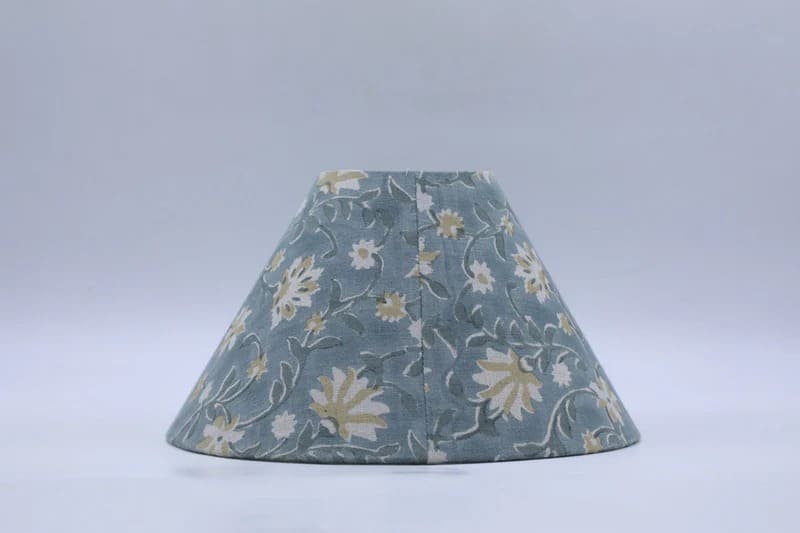 Blue block print fabric lampshade décor