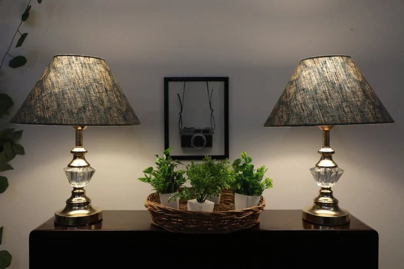Decorated lampshade with artisan textile design