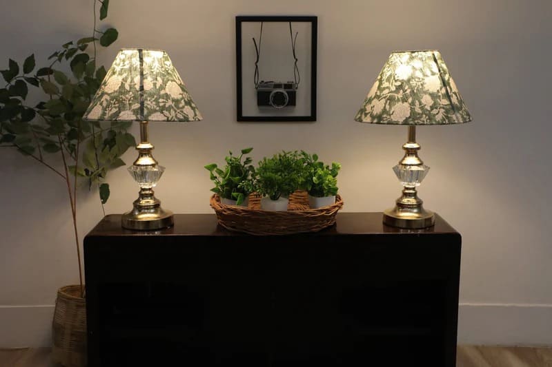 Cone lampshade with soft linen printed fabric
