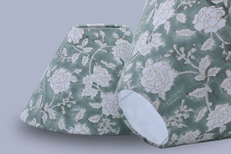 Blue block print lampshade for table lamp décor